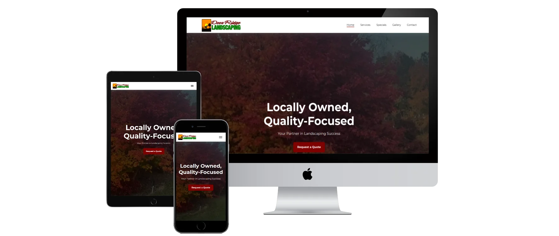 Deer Ridge Landscaping mockup showing desktop, tablet, and mobile views